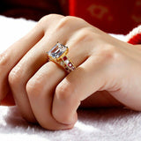 3Ct Emerald Cut Diamond Ruby Accent Vintage Engagement Ring 14K Yellow Gold Over