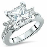 3.5ct Princess Diamond Solitaire with Accent Trilogy Ring 14K White Gold Over