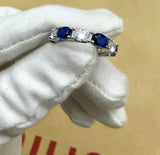 3ct Oval Cut Blue Sapphire Alternating Diamond Wedding Band 14k White Gold Over