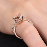 2ct Engagement Ring Cushion Cut Morganite Curved Bridal Set- 14k Rose Gold Over