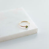 0.2ct Engagement Ring Round Cut Green Peridot Minimalist 14k Yellow Gold Finish