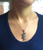 1ct Blue Sapphire Pendant Round Cut Twig Vine 14k White Gold Finish NO CHAIN