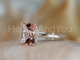 2.5ct Radiant Cut Simulated Peach Morganite Solitaire Ring 14k White Gold Plated