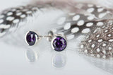 1ct Round Cut Purple Amethyst Bezel Solitaire Stud Earrings 14k WhiteGold Finish