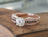 2.3ct Engagement Ring Round Cut Diamond Solitaire with Accent 14k Rose Gold Over