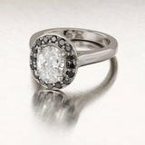 2.2ct Oval Cut Diamond Engagement Ring Black Diamond Halo 14k White Gold Finish