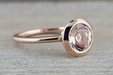 1ct Round Cut Morganite Engagement Ring 14k Rose Gold Finish Bezel Set Solitaire