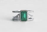 2.2ct Green Emerald Cut Engagement Ring Cocktail Two Row 14k White Gold Finish