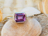 2ct Engagement Ring Emerald Cut Amethyst Bezel Set Solitaire 14k White Gold Over