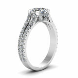 1ct Round Diamond Split Accent Solitaire Engagement Ring 14k White Gold Finish