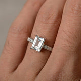 1ct Emerald Cut Diamond Engagement Ring 14k White Gold Finish Accents Solitaire