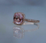 2.5ct Cushion Peach Morganite Diamond Accent Engagement Ring 18k Rose Gold Over