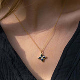 2ct Blue Sapphire Pendant with Chain Pear Cut Floral 14k Yellow Gold Finish