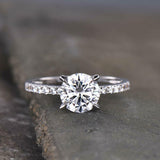 1.6ct Engagement Ring Round Cut Diamond Solitaire with Accent 14k WhiteGold Over