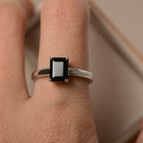1.7ct Engagement Ring Emerald Cut Black Diamond Solitaire 14k White Gold Finish