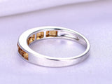 2ct Princess Cut Yellow Citrine Wedding Band Half Eternity 14k White Gold Finish