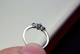 0.3ct Engagement Ring Princess Cut Blue Sapphire Trilogy 14k White Gold Finish