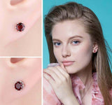 2ct Stud Earrings Round Cut Red Garnet Solitaire Design 14k White Gold Finish