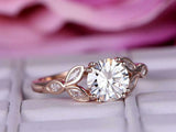 1.5ct Round Cut Diamond Engagement Ring Leaf Marquise Accent 14k RoseGold Finish