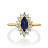 2.2ct Marquise Cut Blue Sapphire Diamond Floral Halo Ring 14k Yellow Gold Finish