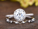 1ct Round Diamond Wedding Bridal Set Engagement Ring Band 14k White Gold Finish