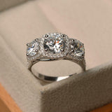 3ct Engagement Ring Round Cut Diamond Halo Trilogy Design 14k White Gold Finish