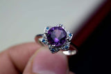 2.25ct Engagement Ring Round Cut Purple Amethyst Flower 14k White Gold Finish