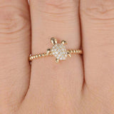 Beaded Sea Turtle Engagement Ring 1.5ct Round Cut Diamond 14k Rose Gold Finish