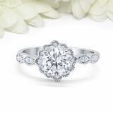 2ct Round Cut Diamond Engagement Ring Vintage Halo Art Deco 14k WhiteGold Finish