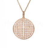 1ct Round Cut Moissanite Cross Pave Pendant with Chain 14K Yellow Gold Plated