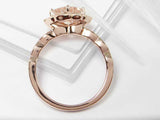 2ct Engagement Ring Cushion Cut Peach Morganite Halo Milgrain 14k Rose Gold Over