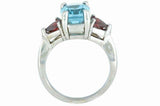 2.4ct Engagement Ring Oval Blue Topaz Garnet Accent Trilogy 14k White Gold Over