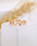 0.1ct Round Cut Moissanite Floral Leaf Women Wedding Band 14k Yellow Gold Plated