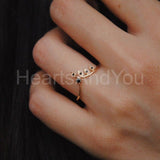 0.2ct Round Cut Moissanite Chevron Leaf Vine Stacking Ring 14K YellowGold Plated