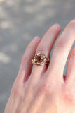 1ct Round Cut Garnet Engagement Ring Flower Leaf Solitaire 14k Yellow Gold Over