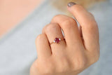 0.3ct Engagement Ring Oval Cut Pink Ruby Minimalist Trilogy 14k Yellow Gold Over