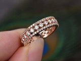 2.2ct Round Cut Diamond Wedding Band 3 Rows 3/4th Eternity 14k Rose Gold Finish