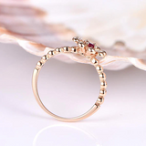 0.2ct Round Cut Pink Ruby Engagement Ring Floral Solitaire 14k Rose Gold Finish