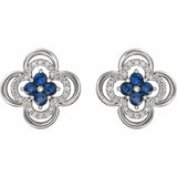 0.5ct Round Cut Blue Sapphire Clover Stud Earrings Women 14k White Gold Finish