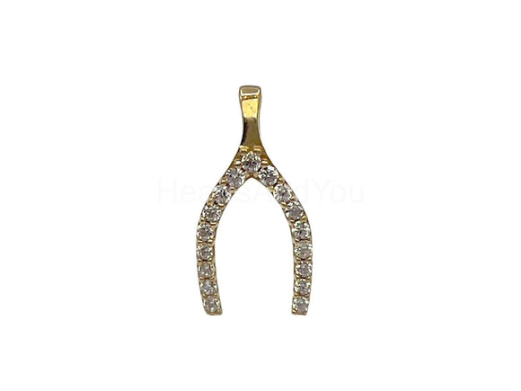 0.12ct Round Cut Moissanite Wish Bone Pendant 14k Yellow Gold Plated NO CHAIN