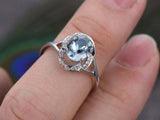 2.2ct Oval Cut Blue Aquamarine Fancy Halo Split Shank Ring 14k White Gold Finish