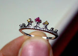 0.15ct Engagement Ring Round Cut Pink Ruby Princess Crown 14k White Gold Finish