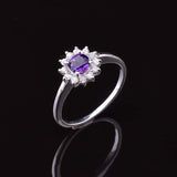 0.5ct Engagement Ring Round Cut Amethyst Halo Minimalist 14k White Gold Finish