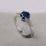 2.1ct Round Cut Blue Sapphire Solitaire with Accent Ring 14k White Gold Finish