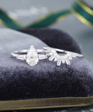 2.3ct Pear Cut Simulated Diamond Bridal Set Curved Band 14k White Gold Plated