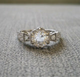 1.7ct Round Cut Diamond Vintage Antique Engagement Ring 18K White Gold Finish