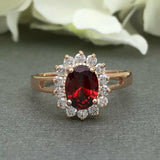 1.9ct Oval Cut Red Garnet Floral Solitaire Engagement Ring 14k Rose Gold Finish