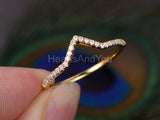 0.5ct Round Cut Moissanite Curved V Shaped Wedding Band 14k Yellow Gold Plated