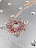 1ct Round Simulated Pink Ruby Sunshine Pendant with Chain 14k Rose Gold Plated