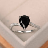 1ct Pear Cut Black Diamond Solitaire Engagement Ring Women 14k White Gold Finish